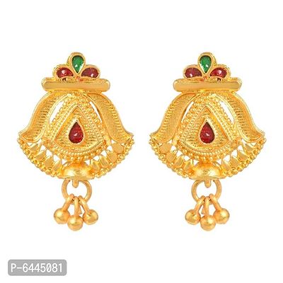 Admier Gold Plated Brass Designer raswara work Meenakari Handmade Stud Earrings