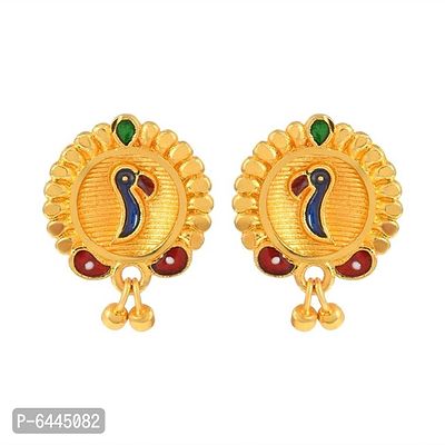 Admier Gold Plated Brass round Design colorfull meenakari cutwork fashion Earrings-thumb0