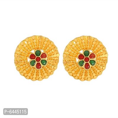 Admier Gold Plated Brass round Design colorfull meenakari cutwork fashion Earrings-thumb0