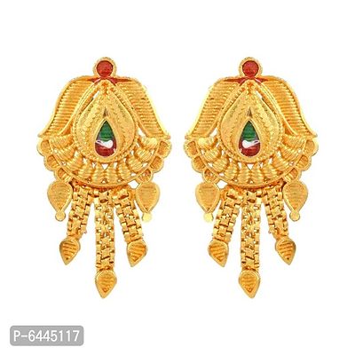 Admier Gold Plated Brass pan leaf Design colorfull meenakari cutwork fashion Earrings