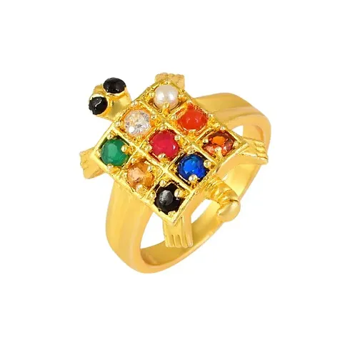 Admier Plated Brass tortoise design Stone Navratan Stone Free Size Fashion Ring