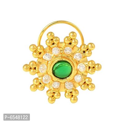 Admier Gold Plated Brass floral design cz studded nath Nathaniya nosering Traditional Nath
