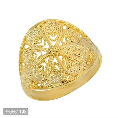 Admier Gold plated Brass oval shape flower design Handmade raswara work Traditional Finger ring