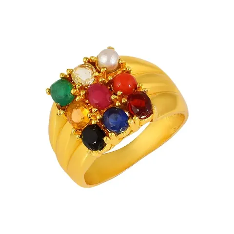 Traditional Golden Brass Artificial Stone Rings