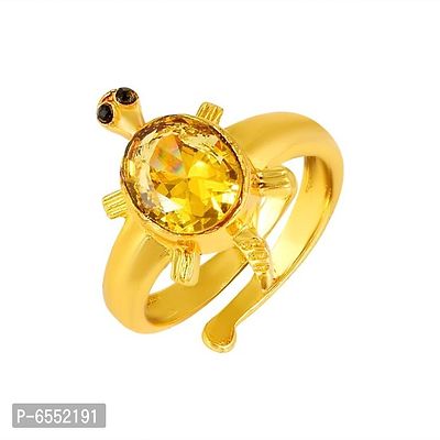 Admier Gold Plated Brass tortoise design yellow sapphire studded Free Size Fashion Ring