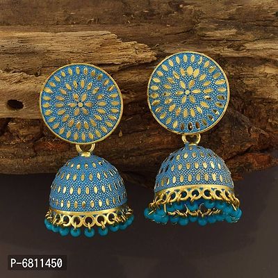 Admier gold plated Fashion Bollywood beads Hangings blue Meenakari jhumka Jewellery