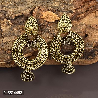 Admier oxidised gold plated brass light weight fashion traditional jhumka jhumki earrings
