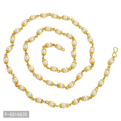 Admier gold plated brass gold capped pearl long fashionable bead chain necklace for men women-thumb0