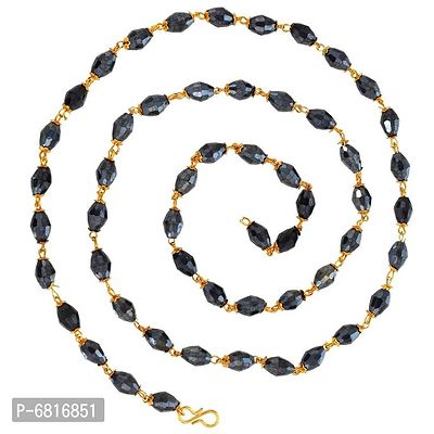 Admier gold plated brass gold capped faux blue onyx long bead fashionable chain necklace