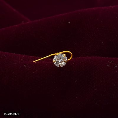 Admier Gold plated brass round shape faux diamond cz fashion nose pin for girls women-thumb0
