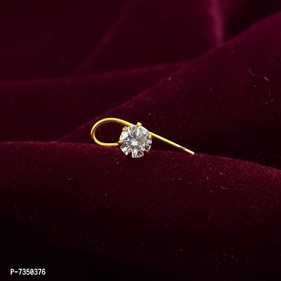 Admier Gold plated brass round shape faux diamond cz fashion nose pin for girls women