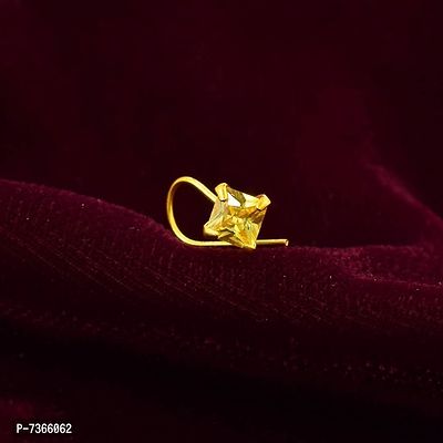 Admier Gold plated brass square shape faux yellow diamond cz fashion nose pin for girls women-thumb0