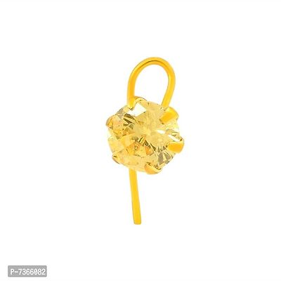 Admier Gold plated brass round shape faux yellow diamond cz fashion nose pin for girls women-thumb0