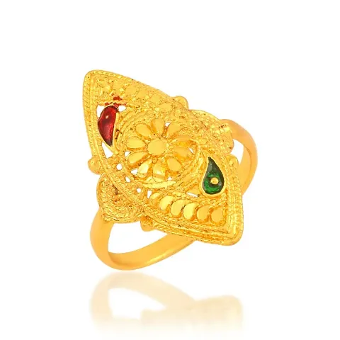 Admier Plated Brass Marquise Shape Raswara Work meenakari Traditional Fashion Ring