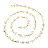 Gold plated brass gold capped white crystal long bead fashionable chain necklace-thumb3