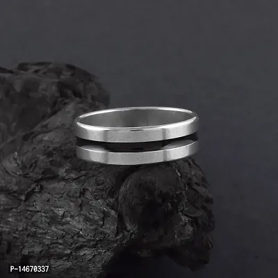 ADMIER Silver plated Black Band Ring Noble Men Band Style Titanium Steel Ring
