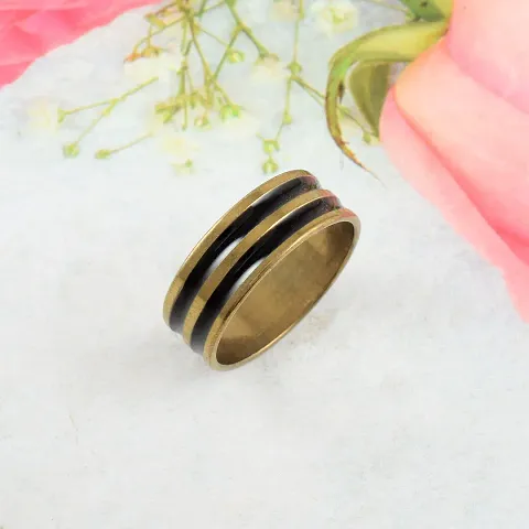ADMIER Gold plated Black Band Ring Noble Men Band Style Titanium Steel Ring