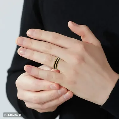 ADMIER Gold plated Black Band Ring Noble Men Band Style Titanium Steel Ring-thumb4