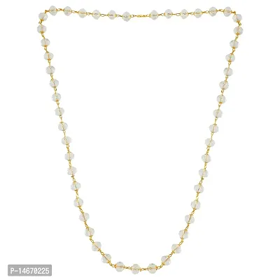 Gold plated brass gold capped white crystal long bead fashionable chain necklace-thumb0