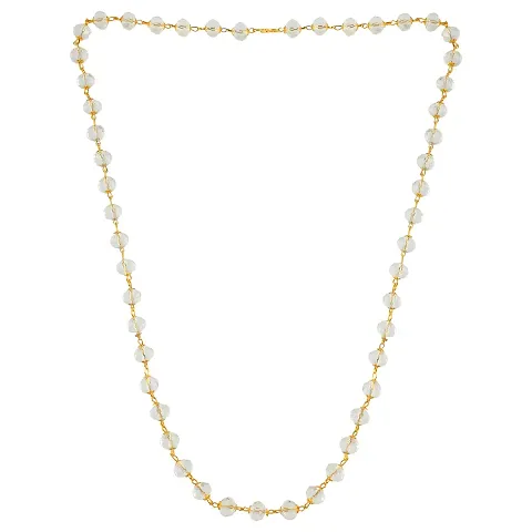 Gold plated brass gold capped white crystal long bead fashionable chain necklace