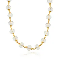 Gold plated brass gold capped white crystal long bead fashionable chain necklace-thumb1