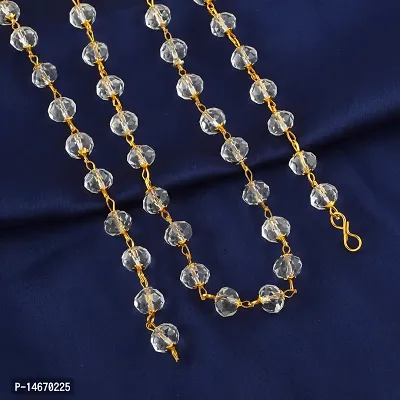 Gold plated brass gold capped white crystal long bead fashionable chain necklace-thumb3