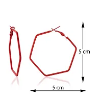 ADMIER Red rhodium brass Large Geometric hexagon Clutchless Hoop Earrings for Women and Girl-thumb2