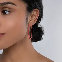 ADMIER Red rhodium brass Large Geometric hexagon Clutchless Hoop Earrings for Women and Girl-thumb3