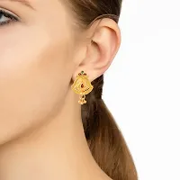 Admier Gold Plated Brass Designer raswara work Meenakari Handmade Stud Earrings-thumb2