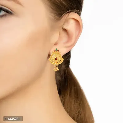 Admier Gold Plated Brass Designer raswara work Meenakari Handmade Stud Earrings-thumb3