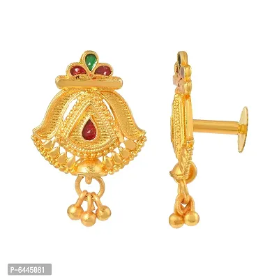 Admier Gold Plated Brass Designer raswara work Meenakari Handmade Stud Earrings-thumb2