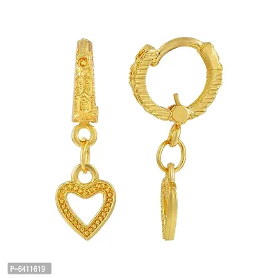 Admier Gold Plated Brass Heartshape Design Hanging Hoop Bali Fashion Earrings-thumb2