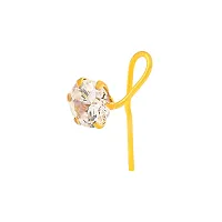 Admier Gold plated brass round shape faux diamond cz fashion nose pin for girls women-thumb1