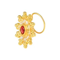 Admier Gold Plated Brass floral design cz studded Ethnic Nathaniya nosering Traditional Nath-thumb3