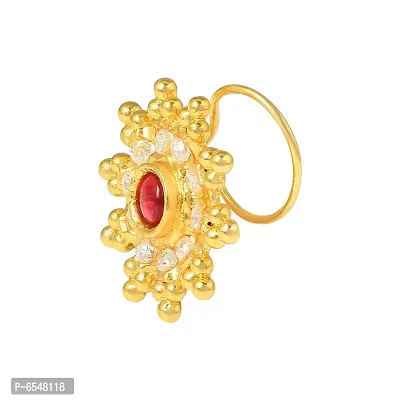 Admier Gold Plated Brass floral design cz studded Ethnic Nathaniya nosering Traditional Nath-thumb4