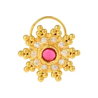 Admier Gold Plated Brass floral design cz studded Ethnic Nathaniya nosering Traditional Nath-thumb2