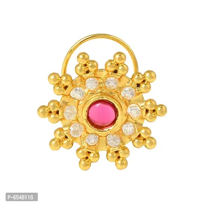 Admier Gold Plated Brass floral design cz studded Ethnic Nathaniya nosering Traditional Nath-thumb3