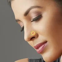 Admier Gold Plated Brass floral design cz studded Ethnic Nathaniya nosering Traditional Nath-thumb1