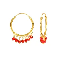 Admier Gold Plated Brass with red beads drop fashion Hoop Bali Earrrings-thumb1