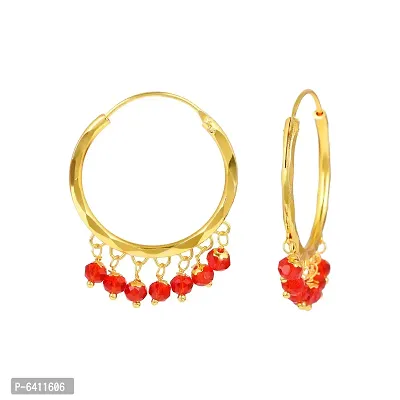 Admier Gold Plated Brass with red beads drop fashion Hoop Bali Earrrings-thumb2