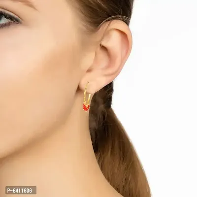Admier Gold Plated Brass with red beads drop fashion Hoop Bali Earrrings-thumb3