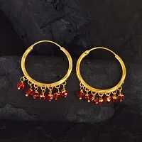 Admier Gold Plated Brass with red beads drop fashion Hoop Bali Earrrings-thumb3