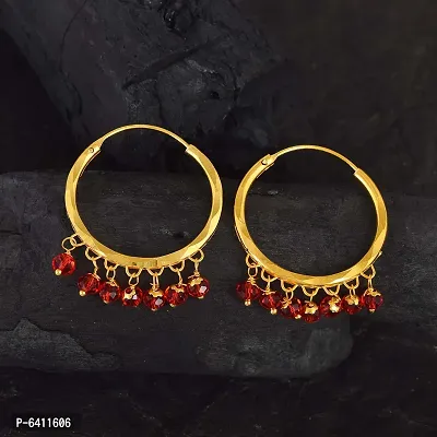Admier Gold Plated Brass with red beads drop fashion Hoop Bali Earrrings-thumb4