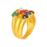 Admier Gold Plated Brass square design 9 Stone Navratan Stone Free Size Fashion Ring-thumb1