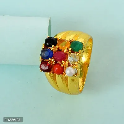 Admier Gold Plated Brass square design 9 Stone Navratan Stone Free Size Fashion Ring-thumb4