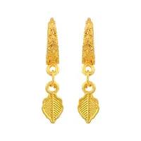 Admier Gold Plated Brass Leaf Design Hanging Hoop Bali Fashion Earrings-thumb3