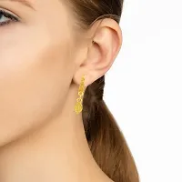 Admier Gold Plated Brass Leaf Design Hanging Hoop Bali Fashion Earrings-thumb1