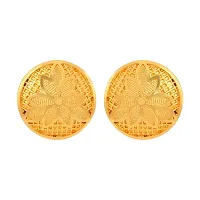 Admier Gold Plated Brass Round Design flower cutwork fashion Stud Earrings-thumb1