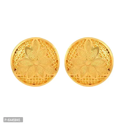 Admier Gold Plated Brass Round Design flower cutwork fashion Stud Earrings-thumb2