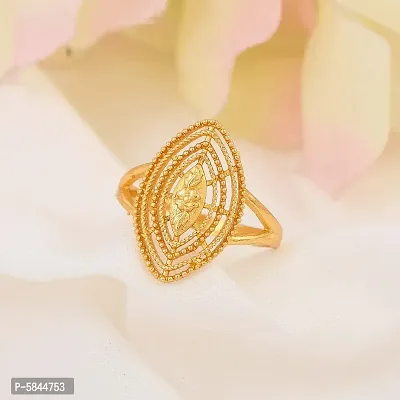 Admier Gold Plated Brass Marquise Shape Handmade Raswara Work Traditional Ethnic Ring For Unisex-thumb3
